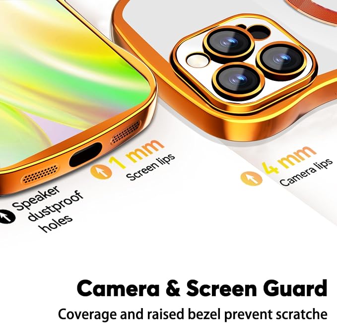 Misscase Designed for iPhone 16 Pro Case 6.3",with Privacy Screen Protector*1,Cute Wave Frame Case with Camera Lens Protector,Compatible with MagSafe Plating Bling for Women Orange