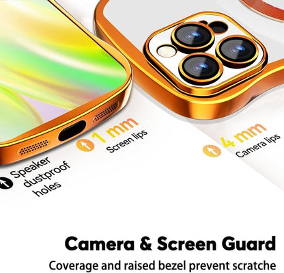 Misscase Designed for iPhone 16 Pro Case 6.3",with Privacy Screen Protector*1,Cute Wave Frame Case with Camera Lens Protector,Compatible with MagSafe Plating Bling for Women Orange