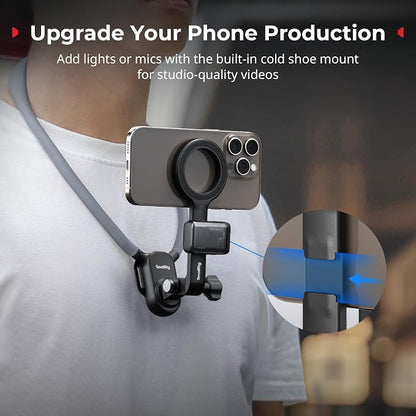 SMALLRIG Magnetic Neck Phone Holder with Chest Strap, Neck Mount for GoPro for DJI Action Camera, Hands Free Phone Holder for POV Recording, for iPhone 17/16/15/14/13/12, Metal Ring for Android - 5127