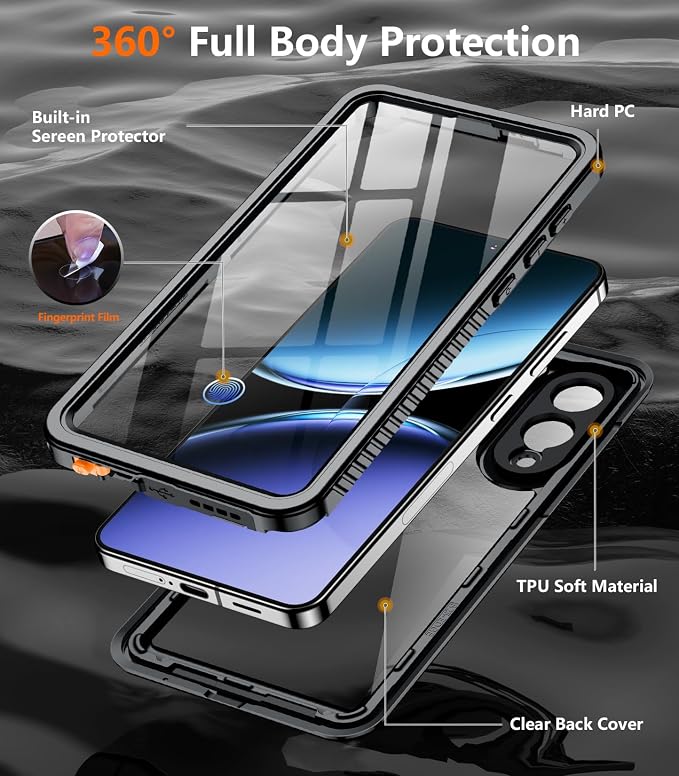 Temdan for Samsung Galaxy S25 Edge Case Waterproof, Built-in Lens & Screen Protector Military Grade Shockproof Dropproof IP68 Underwater Full Body Phone Case for Galaxy S25 Edge 6.7"-Black