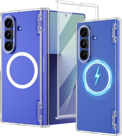 Btscase for Samsung Galaxy Z Fold 7 Case,Built in Front Screen Protector,Gold Glitter Marble Pattern Hard PC Slim Shockproof Full Body Drop Protective Case for Galaxy Z Fold 7 5G, Clear
