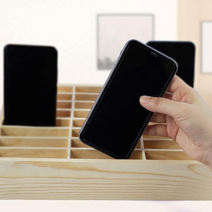 36-Grid Wooden Cell Phone Holder Desktop Organizer Storage Box for Classroom Office (36-Grid)