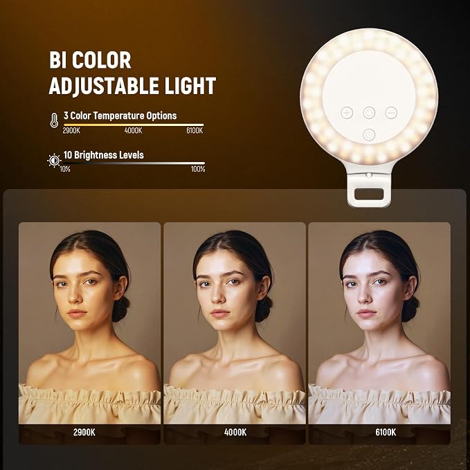 NEEWER Entry Level Version 3.8" Ring Light, 3W Clip on Phone Selfie Lighting for iPhone Laptop Desk Computer Webcam Video Conference Zoom Vlog Recording Streaming Makeup, 3 Modes CRI80 600mAh, NR5