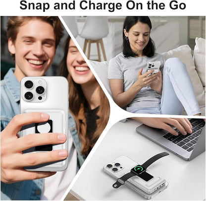Magnetic Portable Charger, 10000mAh Wireless Power Bank for iPhone with Built-in Cables, 20W Fast Charging for Magsafe Battery Pack with Stand for iPhone Air/17/16/15/14/13/12 and Apple Watch
