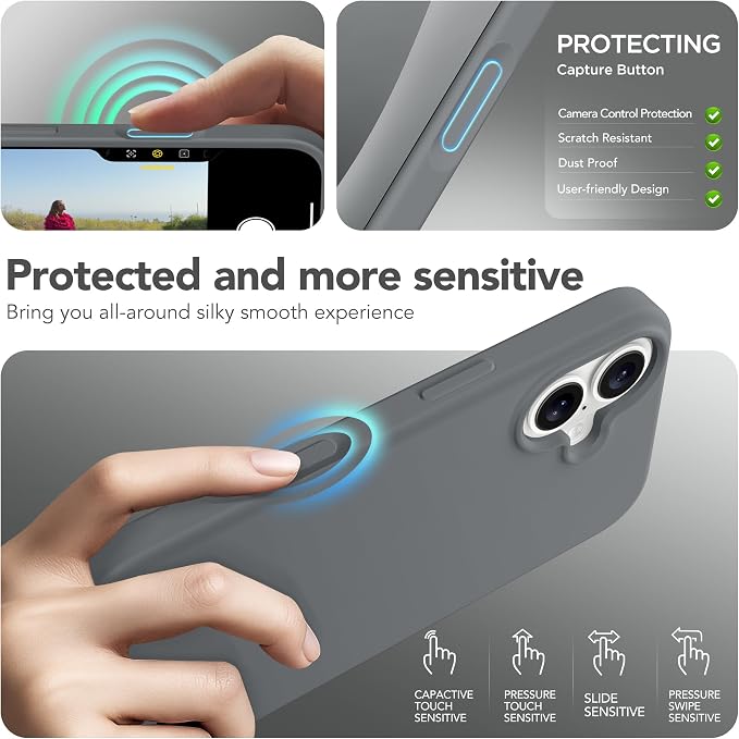 GONEZ Magnetic for iPhone 17 Case, Compatible with MagSafe, [Screen Protector + Camera Lens Protector], Liquid Silicone Anti-Scratch Shockproof Protective Phone Case 6.3 inch, Dark Grey
