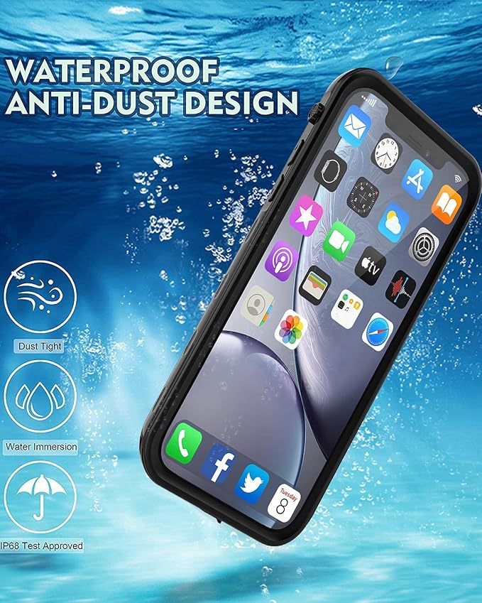 for iPhone XR Waterproof case Life Snowproof Dirtproof Shockproof Cover … (Black/Clear)