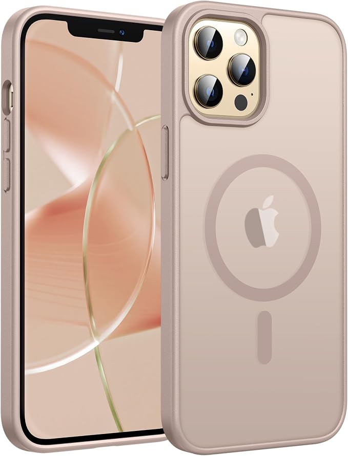 FNTCASE for iPhone 12 Pro Max Case: [Compatible with Magsafe] Translucent Matte Magnetic Phone Cover - Military Grade Drop Protection Shockproof Protective Cases - Desert Gold