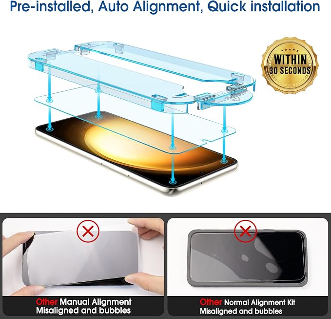 amFilm [2+2 Pack OneTouch Tempered Glass Screen Protector for Samsung Galaxy S23+/S23 Plus 6.6 Inch with Camera Lens Protector, 9H Hardness, Easy Installation and Bubble Free.