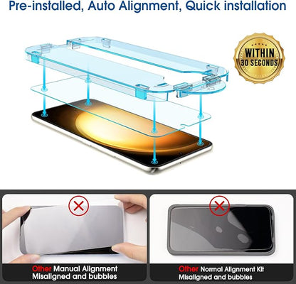 amFilm [2+2 Pack OneTouch Tempered Glass Screen Protector for Samsung Galaxy S23+/S23 Plus 6.6 Inch with Camera Lens Protector, 9H Hardness, Easy Installation and Bubble Free.