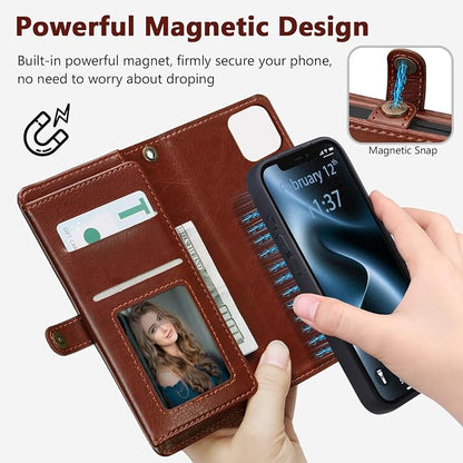 Wallet Case for iPhone 12/12 Pro with Card Holder/Crossbody Wallet/Strap| RFID Blocking | Magnetic | Kickstand | Detachable | PU Leather Phone Case for iPhone 12/12 Pro,6.1 in,Brown