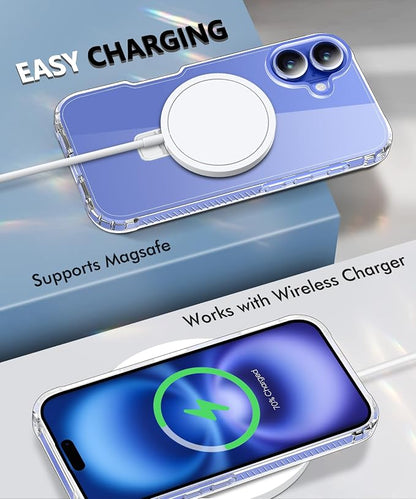 for iPhone 16 Case, with Screen Protector + Camera Lens Protector, Built-in Seamless Stand, [Compatible with MagSafe] Protective Shockproof Phone Case, Cover for iPhone 16 6.1 Inch - Clear