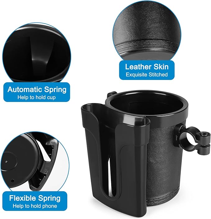 Accmor 3-in-1 Bike Cup Holder with Cell Phone Keys Holder, Bike Water Bottle Holders, Universal Bar Drink Cup Can Holder for Bicycles, Motorcycles, Scooters, Black, 2 Pack