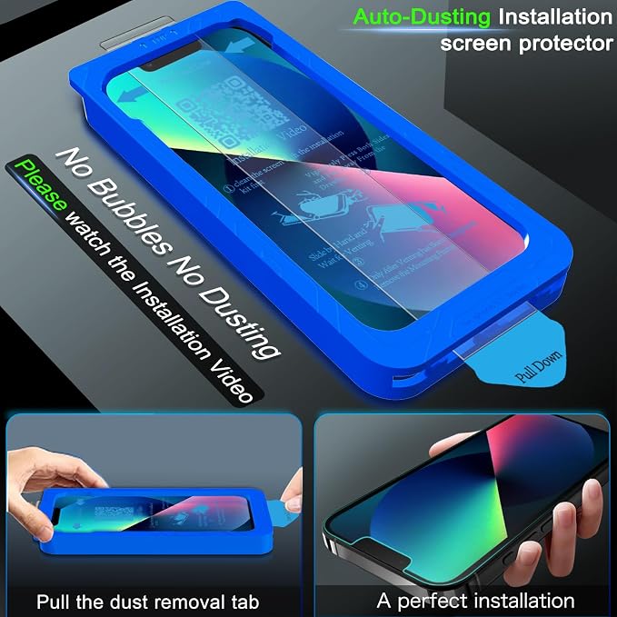 IMBZBK [Auto-Dust Removal] 3 Pack Screen Protector for iPhone 13 [6.1 INCH] Accessories, Case Friendly Film, Military Grade Shatterproof Tempered Glass 3 Camera Lens Protector, Easy Installation