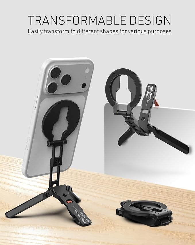 Magnetic Phone Mount,[Ultra-Thin] Magnetic Tripod for iPhone with Arca-Swiss&Cold Shoe&1/4" Screw&Foldable Hook Design,Phone Stand for iPhone 12-17 Series,Vlog,Gym,Travel Use