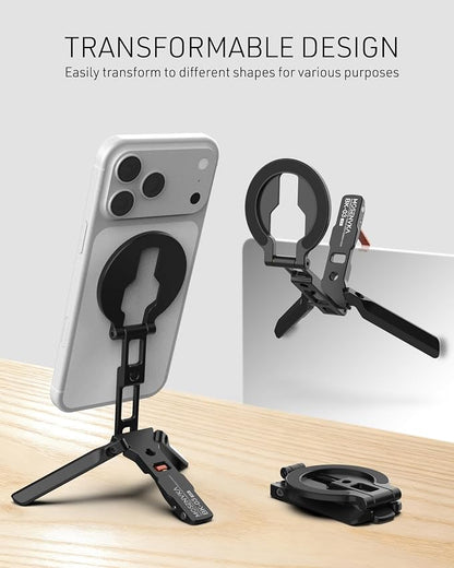 Magnetic Phone Mount,[Ultra-Thin] Magnetic Tripod for iPhone with Arca-Swiss&Cold Shoe&1/4" Screw&Foldable Hook Design,Phone Stand for iPhone 12-17 Series,Vlog,Gym,Travel Use