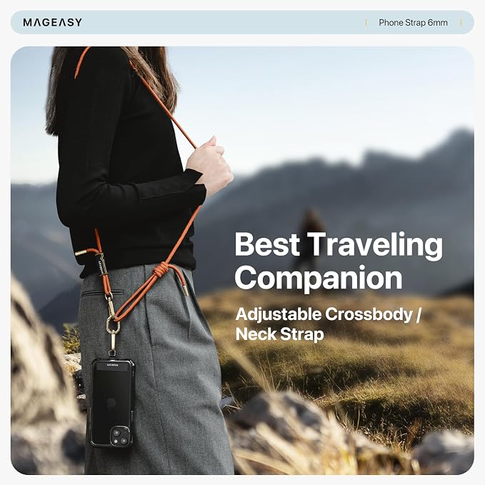 MAGEASY Universal Cell Phone Lanyard - Anti-Theft Rope Crossbody Phone Strap for iPhone 17 Pro Max & Most Smartphones, for Men & Women | 6mm Black