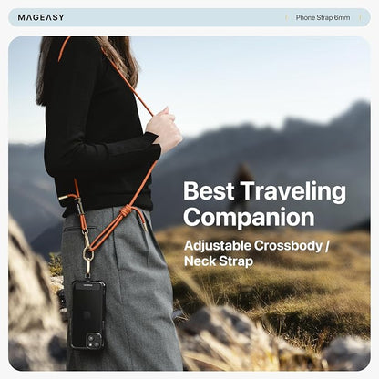 MAGEASY Universal Cell Phone Lanyard - Anti-Theft Rope Crossbody Phone Strap for iPhone 17 Pro Max & Most Smartphones, for Men & Women | 6mm Black
