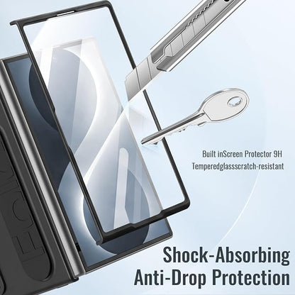 for Samsung Galaxy Z Fold 8 Case with Wristband Stand, Built-in Screen & Lens Protection Shockproof Full Body Drop Fall Protection.(Black)