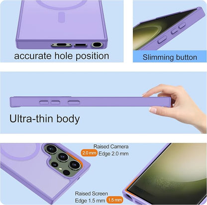 For Samsung Galaxy S23 Ultra Case [Compatible with Magsafe] Translucent Matte Magnetic Phone Case,Slim Thin Duty Shockproof Protection Cover with 2pc Screen Protector for S23 Ultra-Light purple