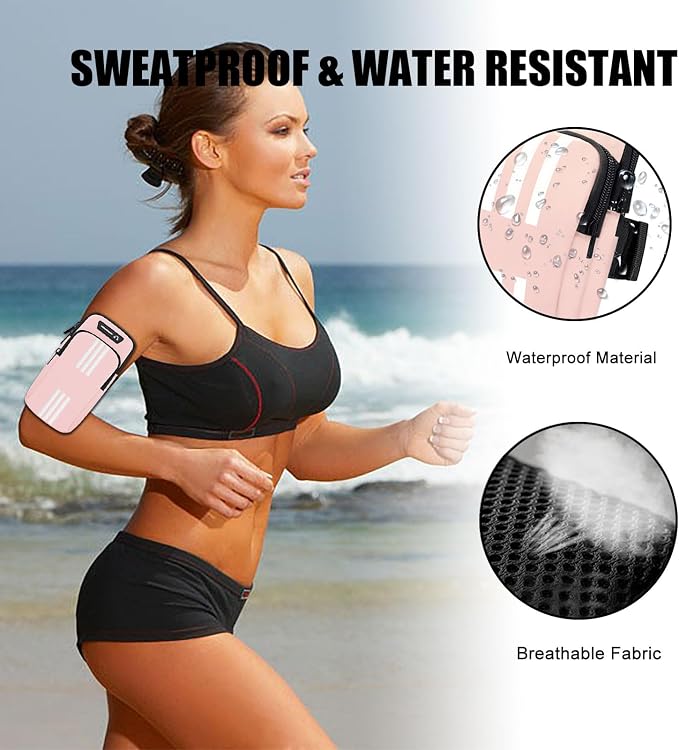 Phone Holder for Running Armband iPhone 11 12 13 14 15 16 Pro Max 16e Xs Xr X Plus Mini Galaxy Ultra S25 Note Pouch,Cell Phones Arm Band Bag Fit Workouts Exercise Gym Sports Hiking Wrist Pink