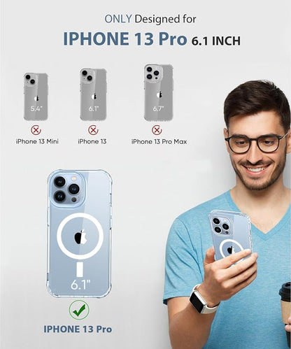 Compatible with iPhone 13 Pro Case Clear, Built-in Screen Protector, with Camera Lens Protector, [Compatible with MagSafe] Full Body Phone Case, Magnetic Protective Cover for 13Pro 6.1" (Clear)