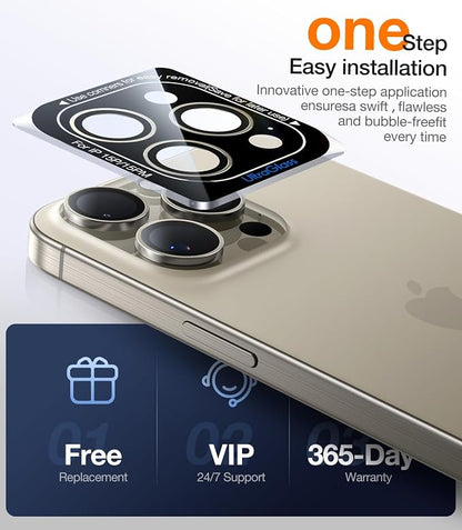 UltraGlass UNBREAK TOP 9H+ Glass for iPhone 15 Pro Max/15 Pro Lens Protector [Military Grade Shatterproof & Longest Durable] Camera Lens Protector 15 Pro/ 15 Pro Max Tempered Glass, White Titanium