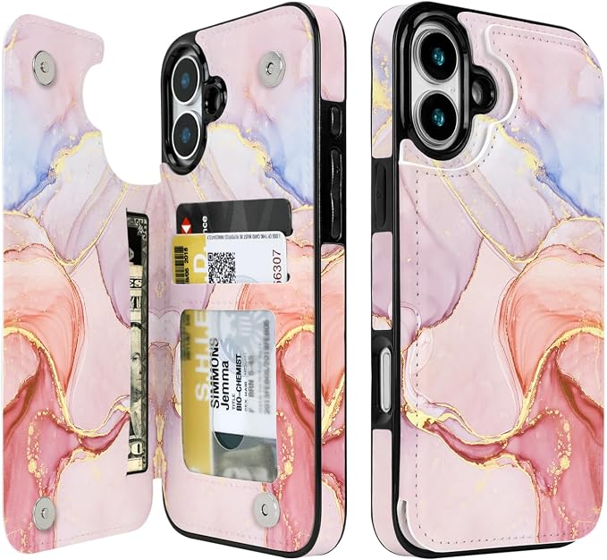 uCOLOR for iPhone 17 Wallet Case with Card Holder PU Leather RFID Blocking Design iPhone 17 flip case for Women Men Magnetic Clasp Kickstand Design 6.3 inch (Pink Purple Marble)