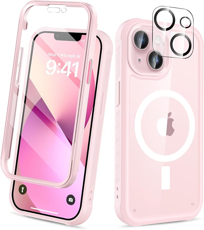 Compatible with iPhone 14 Plus Case, Built-in Screen Protector, with Camera Lens Protector, [Compatible with MagSafe] Full Body Phone Case, Magnetic Protective Cover for 14Plus 6.7" (Pink)