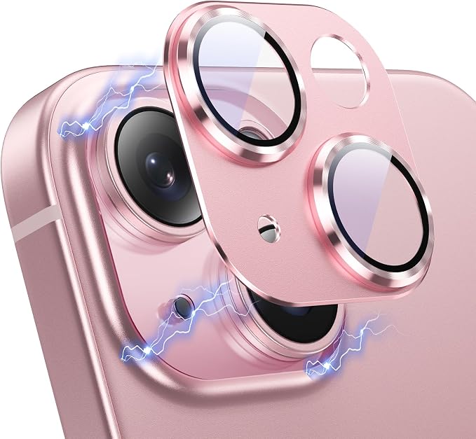Korecase Compatible with iPhone 15 /iPhone 15 Plus Camera Lens Protector,9H Tempered Glass Camera Screen Cover,[Drop Protection][Strong Adhesion] Aluminum alloy Metal Anti Scratch Rear Camera Lens