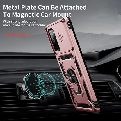 Weycolor for Samsung Galaxy S20 FE 5G Case with Camera Lens Cover, HD Screen Protector, 10 FT Military Grade Drop Protection, Magnetic Ring Holder Kickstand Protective Phone Case, Rose Gold
