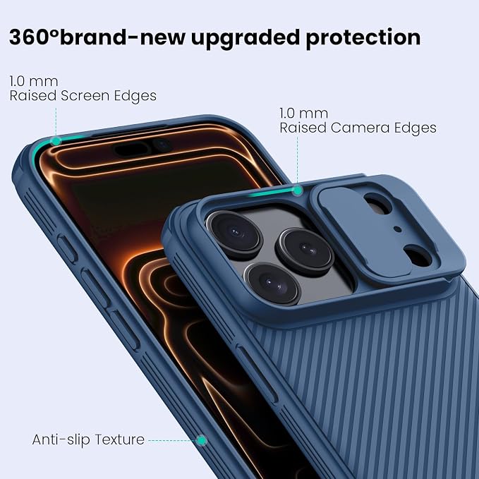 Nillkin for iPhone 17 Pro Max Case with Slide Camera Cover, Thin Slim Fit, Shockproof Protective, Protector Privacy, Phone Case iPhone 17 Pro Max Camera Lens Protector 6.9 inch, Blue