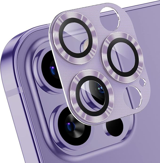 AFARER [2 Pack Camera Lens Protector for iPhone 12 Pro,Ultra HD Lens Camera Protector,9H Hardness,Metal Tempered Glass Len Cover,Anti-Scratch,Case Friendly for iPhone 12 Pro(Purple)