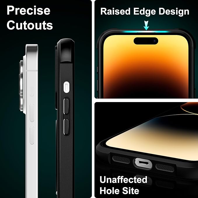 360° Magnetic Swivel Ring for iPhone 14 pro case, Built-in Metal Stand and Ring Holder, Magsafe Compatible, Military Grade Protection, Shock Resistant - Black