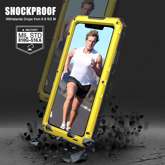Mitywah Waterproof Case for iPhone 11 Pro Max, Heavy Duty Military Grade Phone Case Built-in Screen Protection, 360° Full Body Protector Metal Rugged Case, Yellow