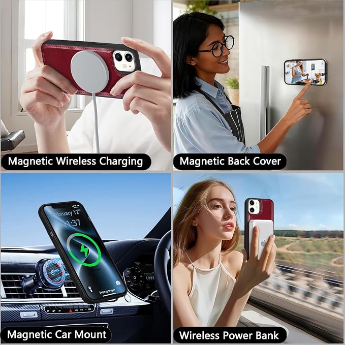 Wallet Case for iPhone 12/12 Pro with Card Holder/Crossbody Wallet/Strap| RFID Blocking | Magnetic | Kickstand | Detachable | PU Leather Phone Case for iPhone 12/12 Pro,6.1 in,Wine Red
