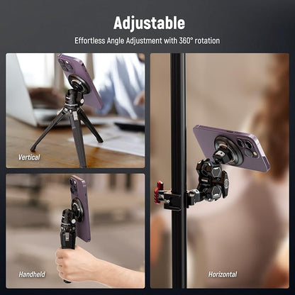 NEEWER Magnetic Phone Tripod Mount Adapter with 1/4" Holes Compatible with iPhone MagSafe Selfie Stick for 15 Pro Max 15 Plus 14 13 12 Pro Max Mini, Phone Holder for Ring Light Video Recording, PA010