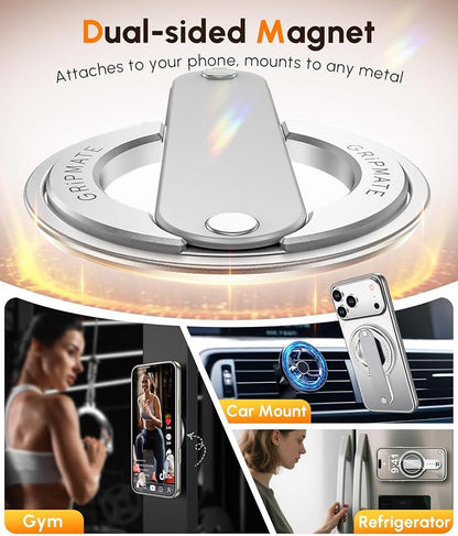 2nd Gen for Magsafe Phone Grip for iPhone - Strong Dual-Sided Magnetic Phone Ring Holder - Detachable, Comfortable Finger Loop Stand for iPhone 17 Pro Max 16 15/14/13/12 Series (Silver)