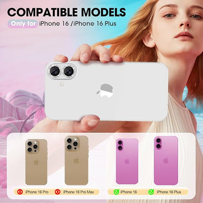 Xfilm for iPhone 16/16 Plus Camera Lens Protector Bling Individual Sun Design Diamond Ring 9H Hardness Scratchproof Protector, Stylish Phone Accessories, Case Friendly (Silver)