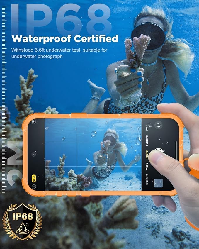 for iPhone 17 Pro Waterproof Case with Magsafe, Built-in [Camera & Screen Protector] [Lanyard], IP68 Water Proof Full Body Dustproof Heavy Duty Frosted Protective Phone Cover, 6.3" Orange