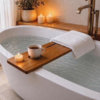 Teak Bathtub Tray for Tub 35” | Bath Tub Tray Wood for Large & Freestanding Tubs, Bathtub Trays for Tub, Bath Tray for Tub, Bath Table Tray | Grand Fjord by JapandiSpirit