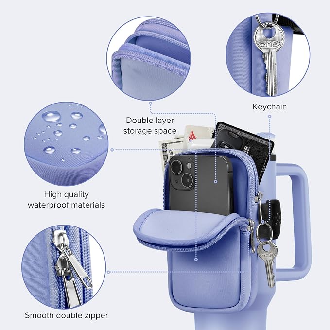 Water Bottle Pouch For Stanley Cup 40oz 30oz, Running Water Bottle Bag for Cards, Keys, Phone, Gym Accessories For Men Women, Travel Tumbler Mug Pouch Compatible With Stanley, Simple Modern