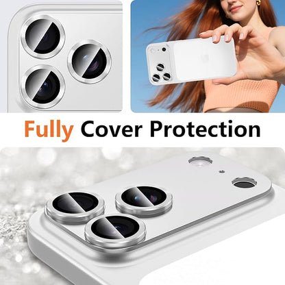 for iPhone 17 Pro Max Camera Lens Protector, [Military Grade Shatterproof] [Strong Adsorption] [Case Friendly] Full Coverage Metal Aluminum Alloy 9H Tempered Glass Camera Screen Cover, Slivery