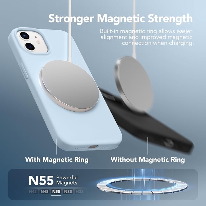 GONEZ Magnetic for iPhone 12 Case / 12 Pro Case, Compatible with MagSafe, [Screen Protector + Camera Lens Protector], Silicone Shockproof Anti-Scratch Protective Phone Case 6.1 inch, Blue