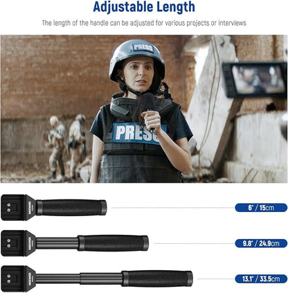 NEEWER 13"/33cm Telescopic Lavalier Microphone Handheld with Anti Off Cold Shoe Foam Windscreen Interview Mic Handle Compatible with Rode Wireless Go II DJI Mic CM31, MS005