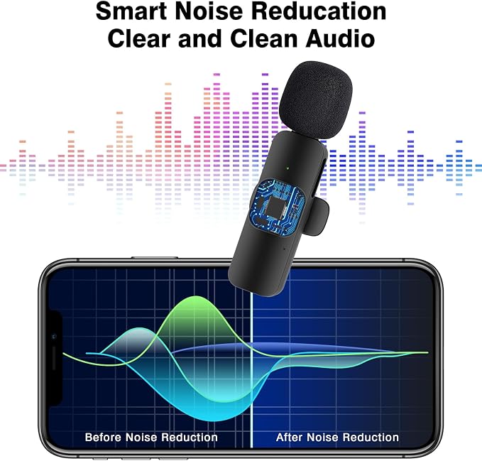 Professional Wireless Lavalier Lapel Microphone for iPhone, iPad, Cordless Omnidirectional Condenser Recording Mic for Video Recording, Live Streaming, Interview Podcast Vlog YouTube Tiktok(2 Pack)