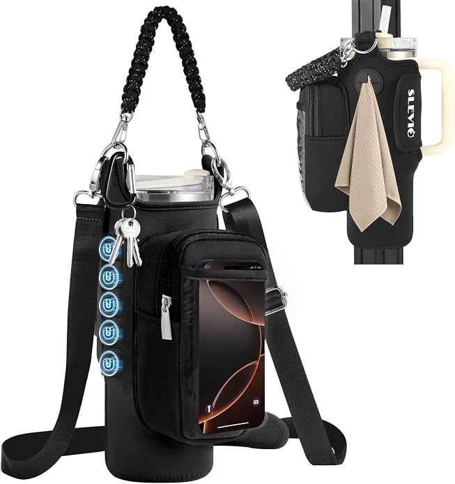 Magnetic Gym Bag for Men Women, Water Bottle Carrier Holder with Strap for Stanley, Small Bag Accessories pouch with N52