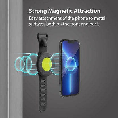 BONE Magnetic Fitness Phone Mount, MagSafe Phone Holder for Workout & Gym, Scratch-Free Silicone Strap with Anti-Slip Design, Universal Sport Phone Carrier for Most Smartphones (with Magnetic Sticker)
