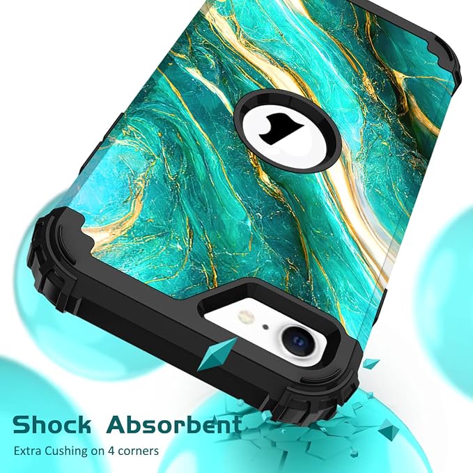 Hocase for iPhone SE 2022/2020 Case, Heavy Duty Shockproof Protection Hard Plastic+Silicone Rubber Hybrid Protective Case for iPhone SE 3rd/2nd Generation (4.7") - Emerald Green