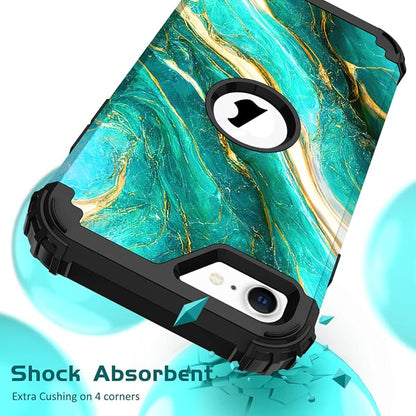 Hocase for iPhone SE 2022/2020 Case, Heavy Duty Shockproof Protection Hard Plastic+Silicone Rubber Hybrid Protective Case for iPhone SE 3rd/2nd Generation (4.7") - Emerald Green