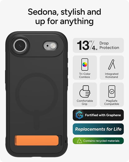 ZAGG Sedona Snap Case with Kickstand for iPhone Air - Flood Black, Drop Protection (13ft/4m), Multi-Layer Protection, with Camera Button, MagSafe Phone Case with Impact-Absorbing Bumpers
